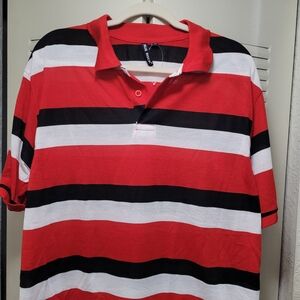 True Rock Men's Red and Black Striped Polo Shirt XXL